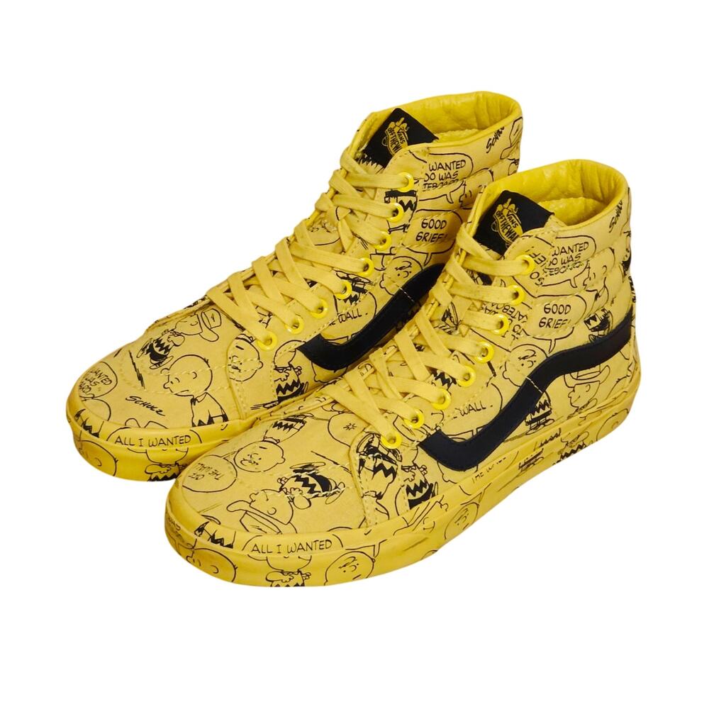 Vans X Peanuts SK8-Hi Charlie Brown Sneakers Yellow Black Size Mens 8 Womens 9.5